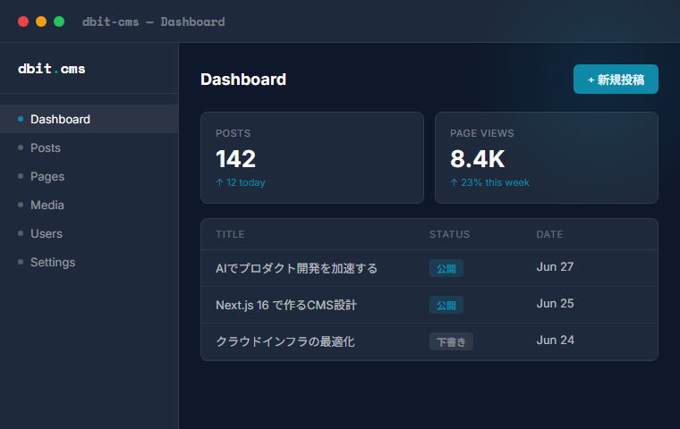 dbit CMS — Next.js 16 + MySQL 自前ホスト型CMS